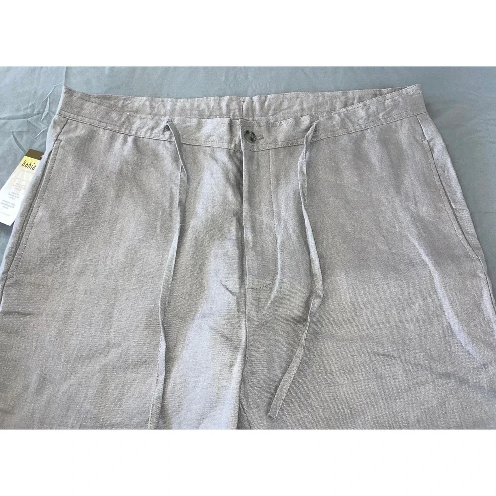 Bahia Sol Volos Flat Front Linen Pants w/ Drawstring. Platinum Gray, 44. NWT!
